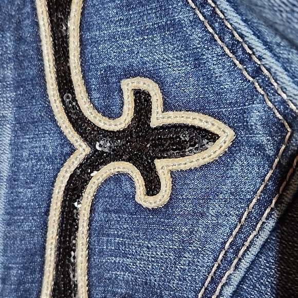 ROCK REVIVAL CHARLOTTE BLACK SEQUINS RHINESTONES EASY-FIT BOOT LEG DENIM JEAN - Picture 14 of 16